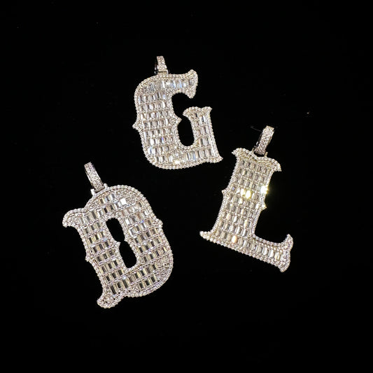 Baguette-cut Letter Pendant